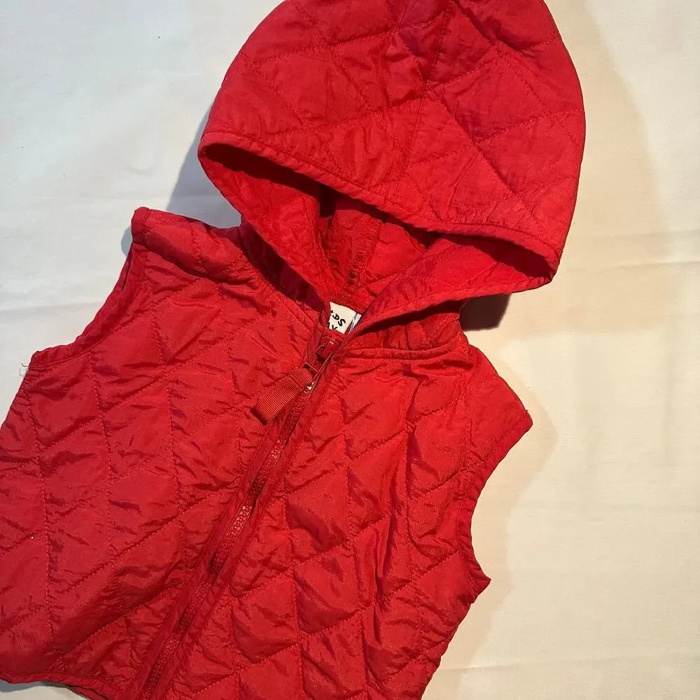 Vintage Kids Play Red Quilted Hooded Vest Gender Neutral Sz 12 mo